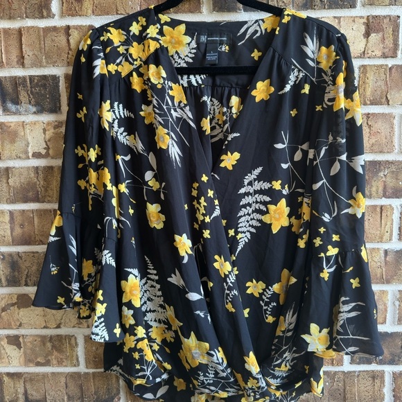 INC International Concepts Floral Wrap Blouse with 3/4 Sleeves - Picture 1 of 7